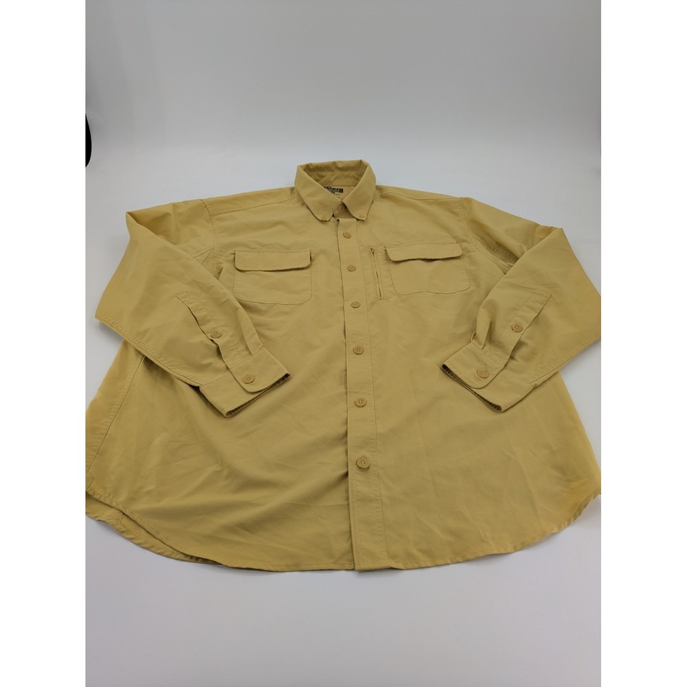 Duluth Trading Button Up Men's XL Gold Fishing Shirt Long Sleeve Vents Cool Plus
